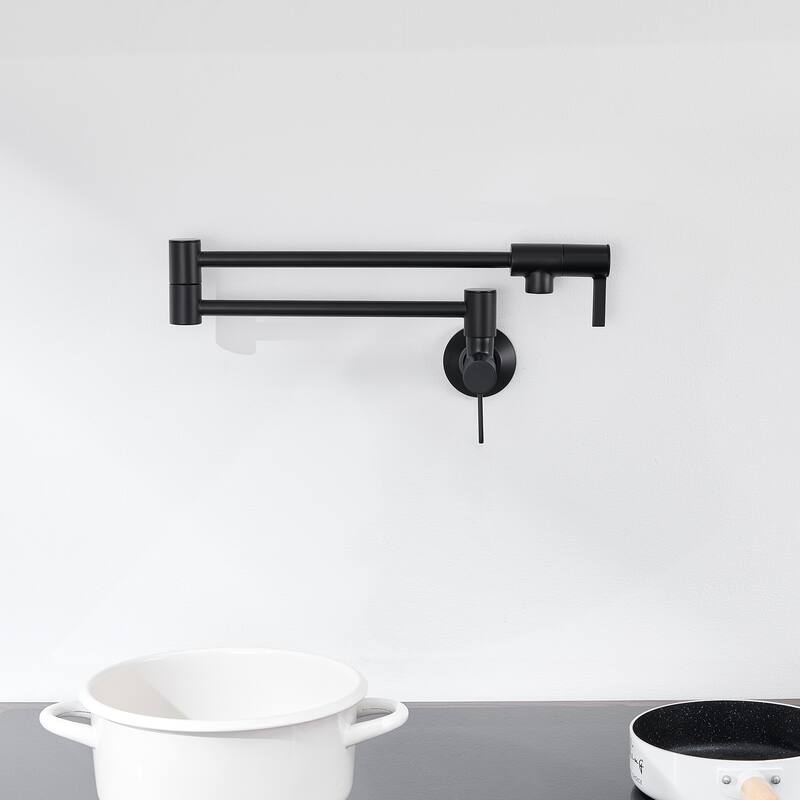 Luxier KTS27 Contemporary Wall-Mounted Pot Filler with 2 Handles - Matte Black