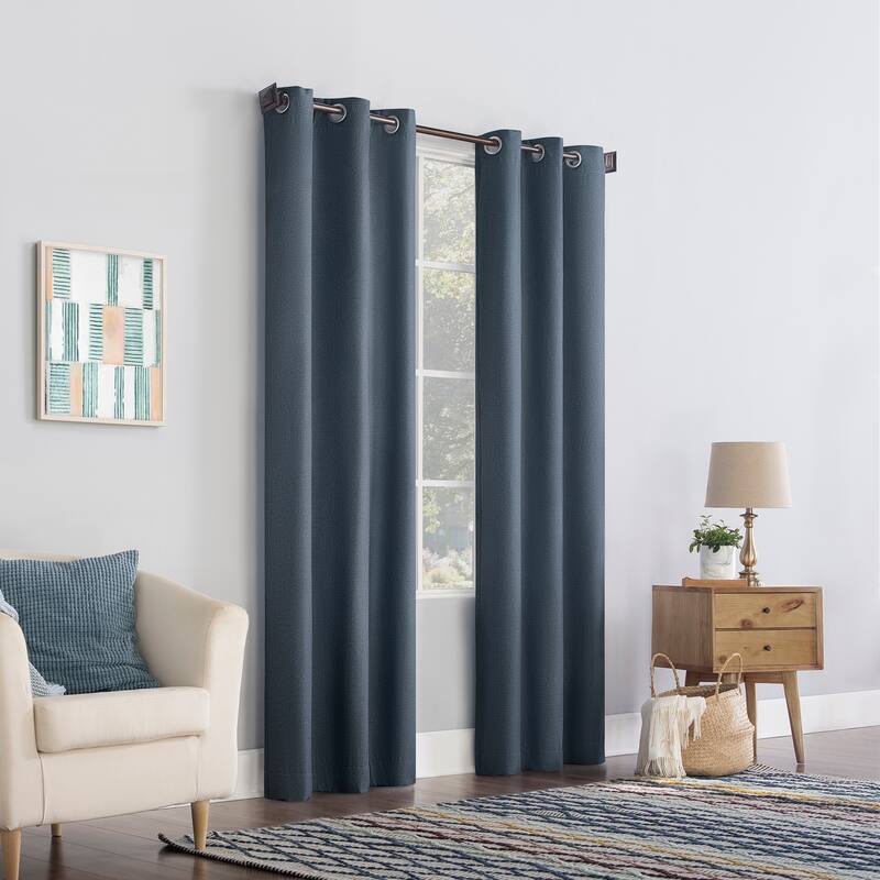 No. 918 Lindstrom Textured Draft Shield Fleece Insulated Room Darkening Grommet Curtain Panel, Single Panel