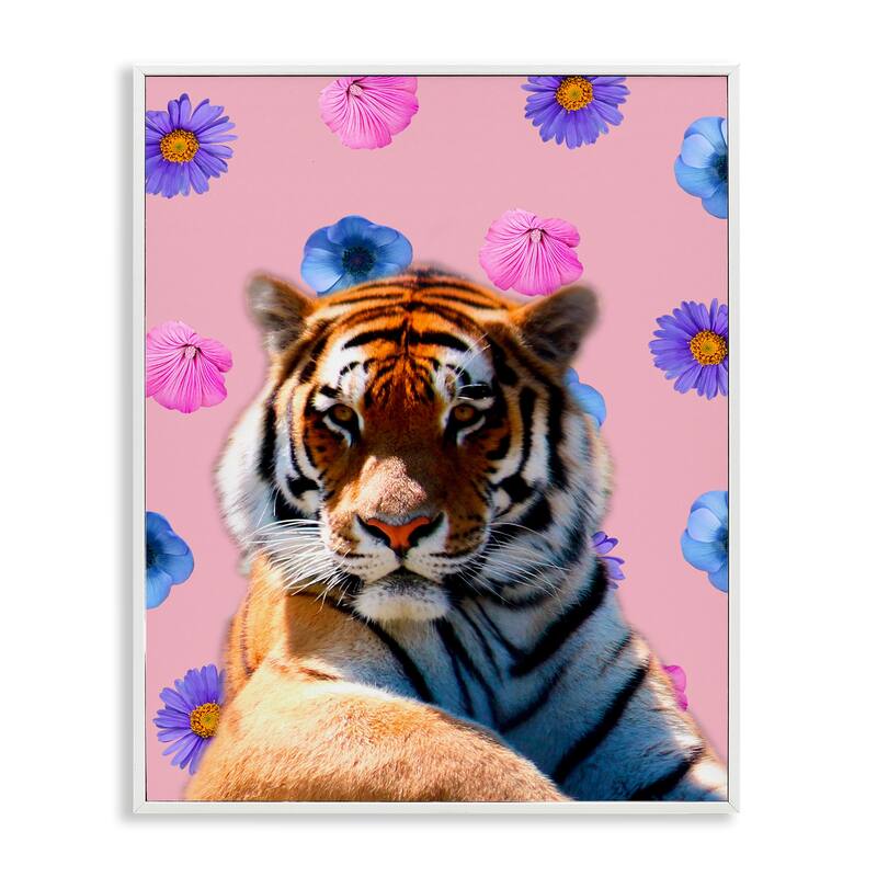 Stupell Floral Safari Tiger Framed Giclee Art Design By Marcus Prime - 11 x 14 - White