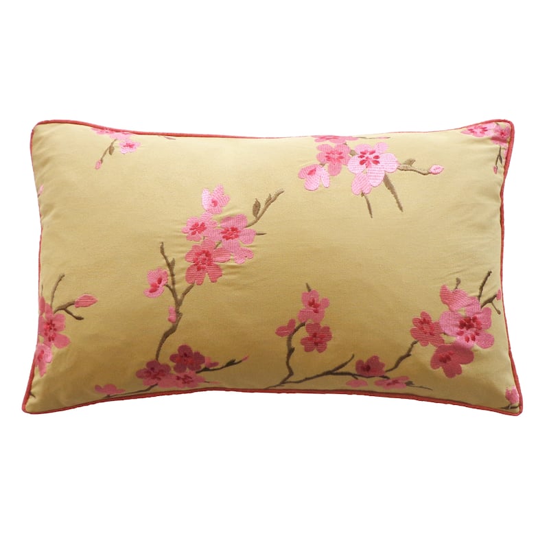 Jiti Indoor Pink Floral Patterned Traditional Decorative Accent Rectangle Lumbar Pillow 12 x 20 - Indoor/Outdoor - Feather - Pink