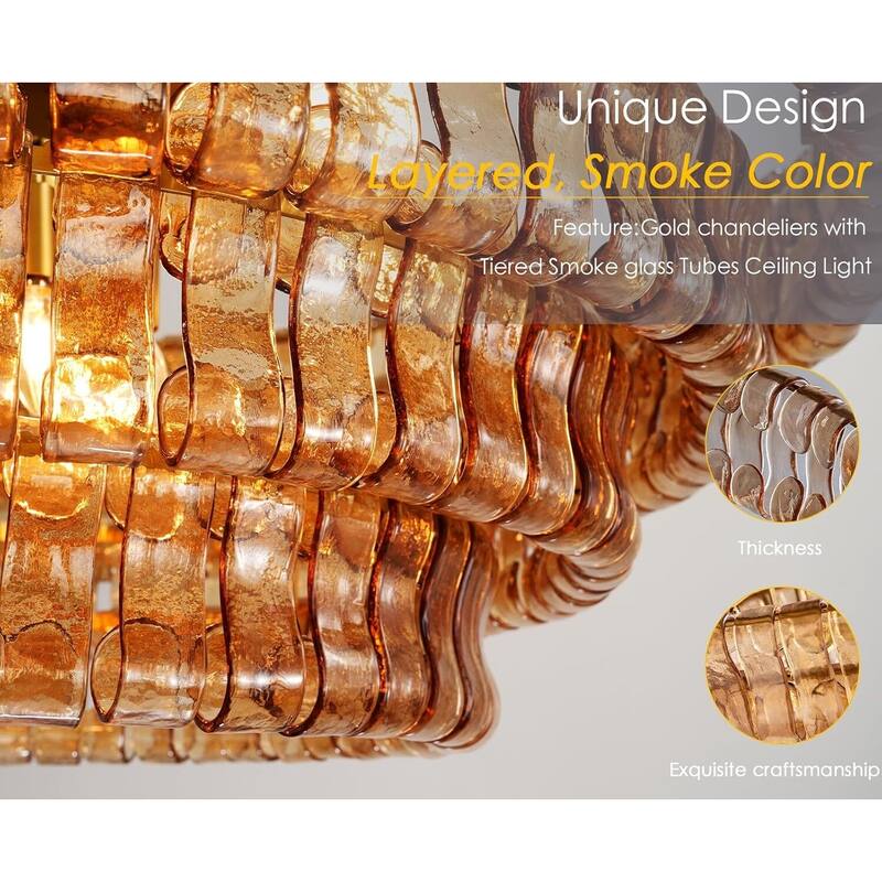 KAYLA 36in-67.4 in. 6-Lights Gold Crystal Drum Chandelier