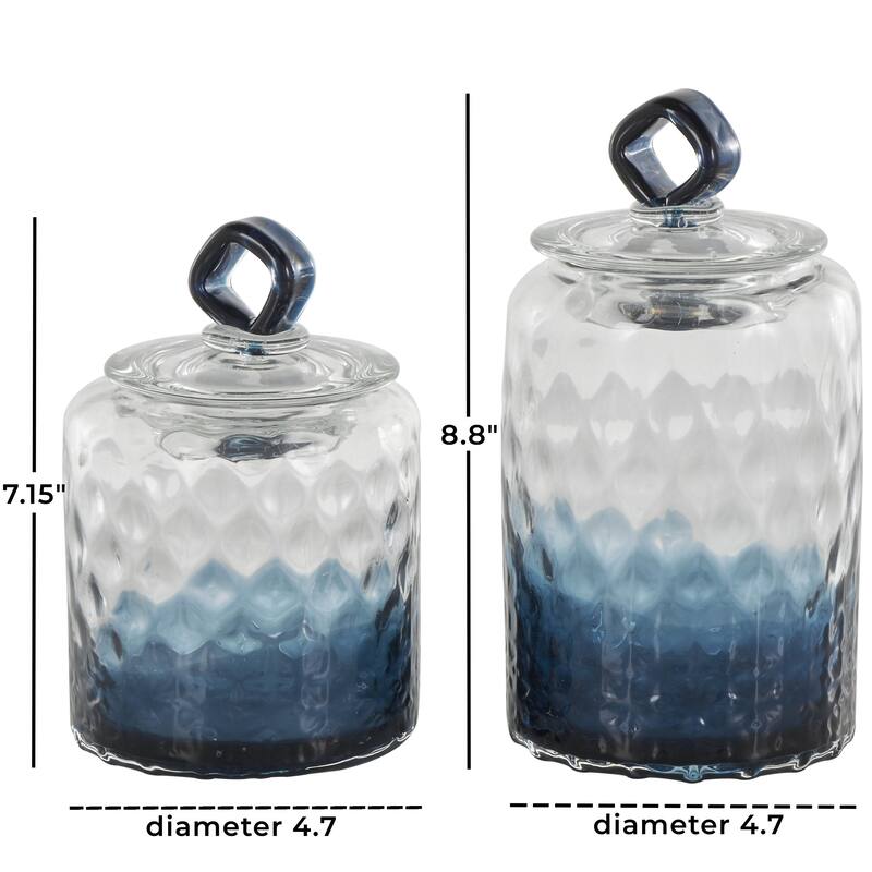Glass Geometric Faceted Ombre Decorative Jars with Diamond Knobs - Set of 2 Dark Blue - Roche River Decor