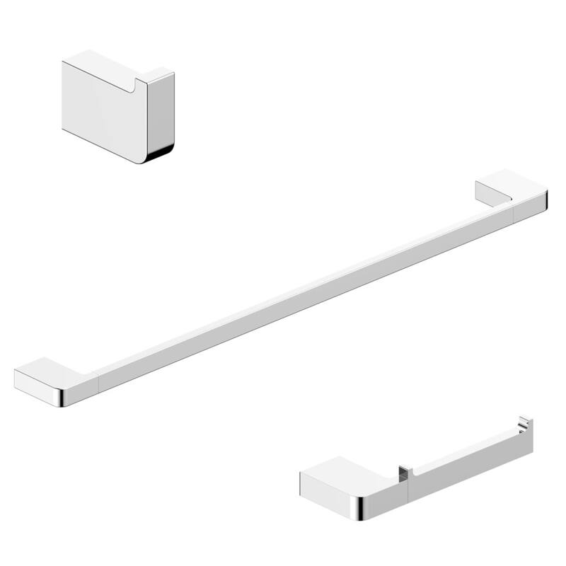 WS Bath Collections Cube 3 Piece Bathroom Package with Towel Bar, Robe - Polished Chrome