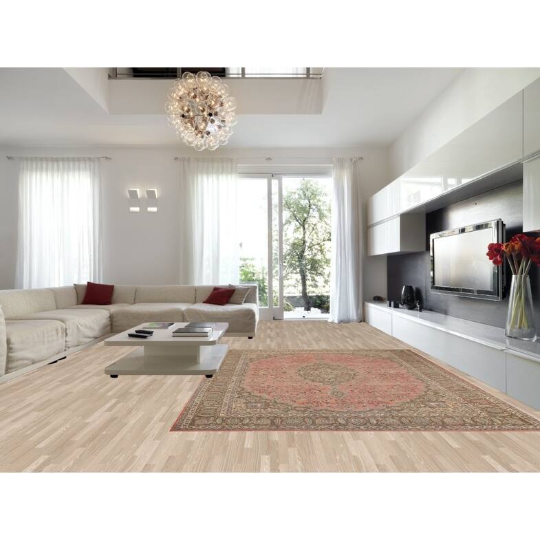 Hand Knotted Oriental 100% Wool Carpet Traditional Floral Pink Mashad Area Rug - 13' 0'' X 9' 7''