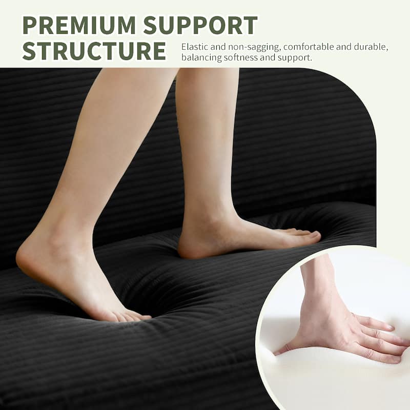 2-Seater Sofa Couch Loveseat for Living Room Bedroom, Black Sleeper Sofa Couch with Armrests and Wood Frame