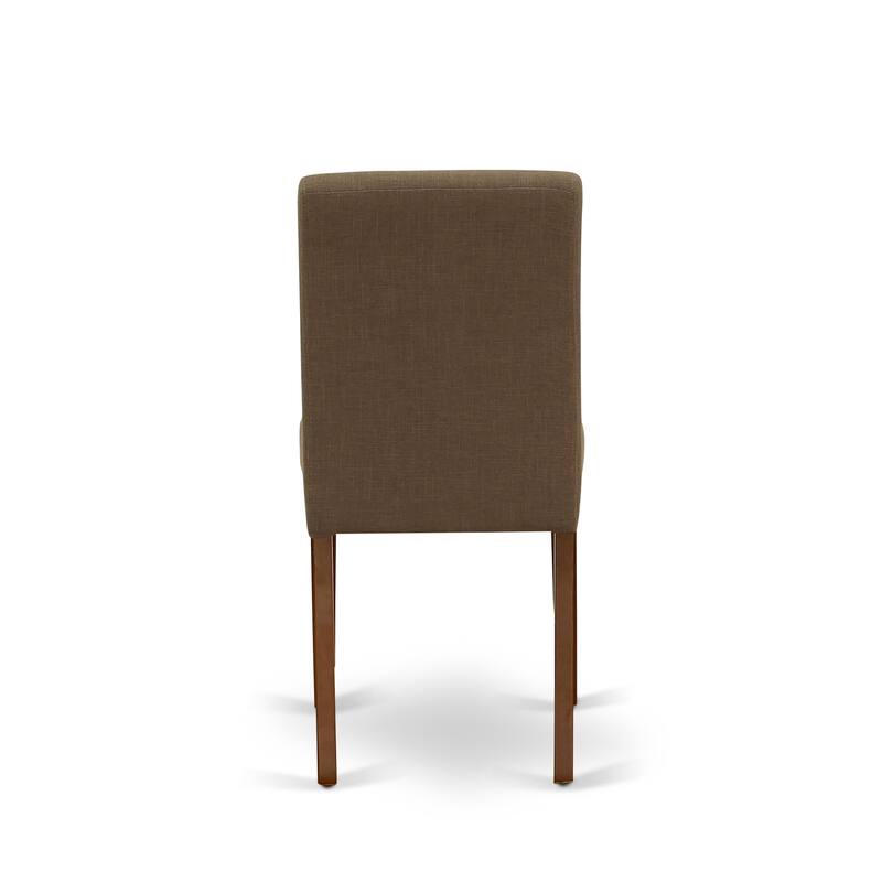 East West Furniture Kitchen Table Set- a Dining Table with Pedestal and 4 Coffee Linen Fabric Chairs, Mahogany(Pieces Options))
