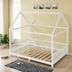 preview thumbnail 1 of 6, Wood Full Size House Bed with Guardrail and LED
