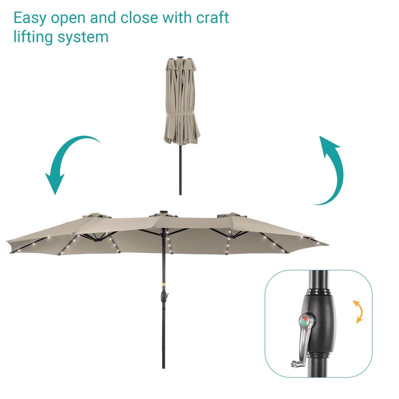 BONOSUKI 15x9ft LED Double-Sided Patio Umbrella Aluminum Large Canopy
