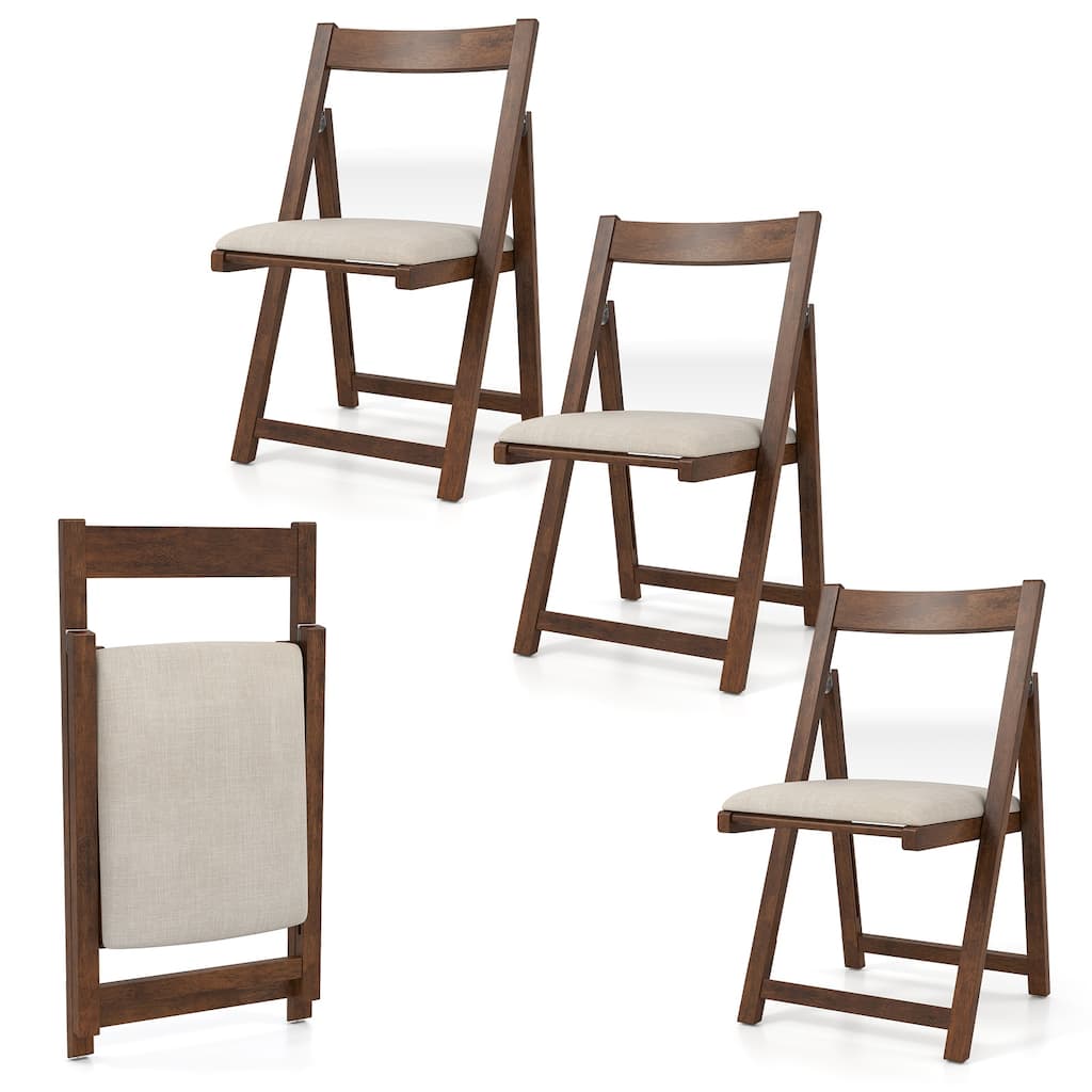 Gymax Upholstered Dining Chair Set of 4 w/ Curved Backrest Rubber Wood