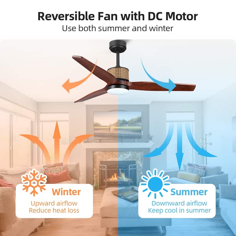 MLiAN 52 In. 3 Solid Wood Indoor Ceiling Fan with Light Kit - 52"