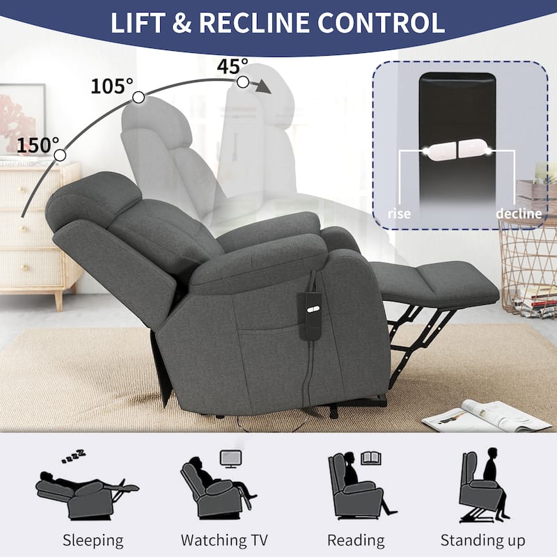GDFStudio - Snowflake Velvet Power Lift Recliner with Remote Control