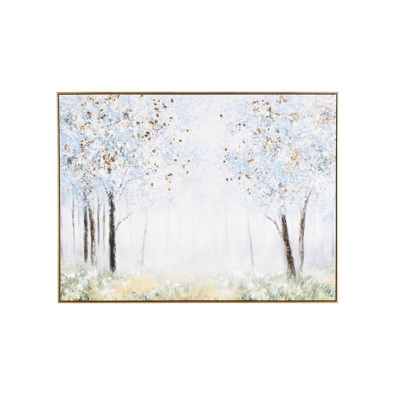 Blue Canvas Forest Landscape Framed Wall Art with Gold Foil Accents