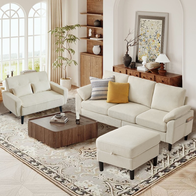 3-Piece Living Room Sectional Sofa Set with Loveseat and Ottoman