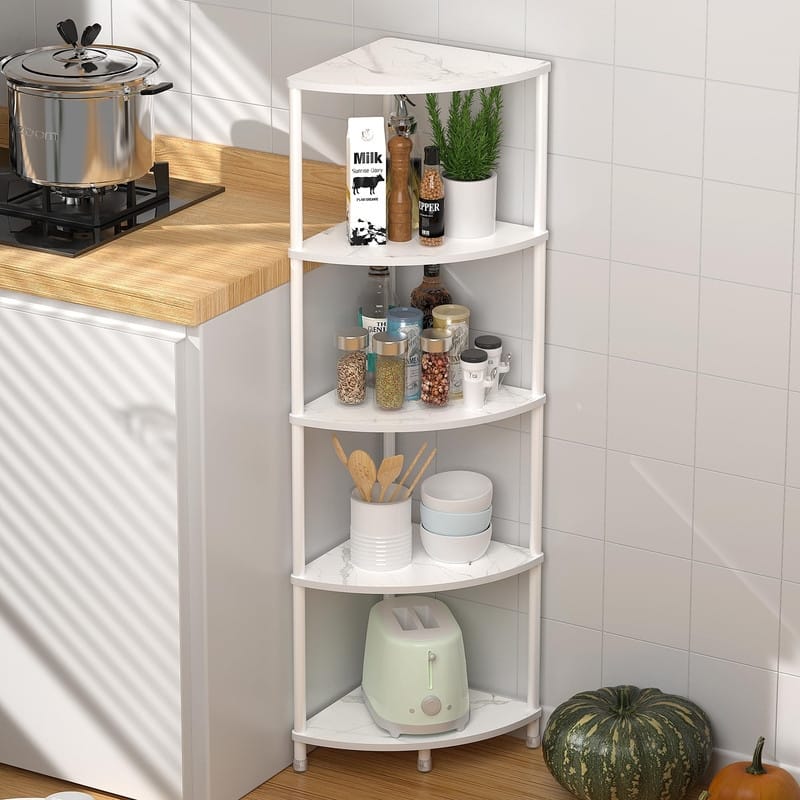5 Tier Corner Shelf Stand - 11.4"D x 11.4"W x 44.1"H - Marble White