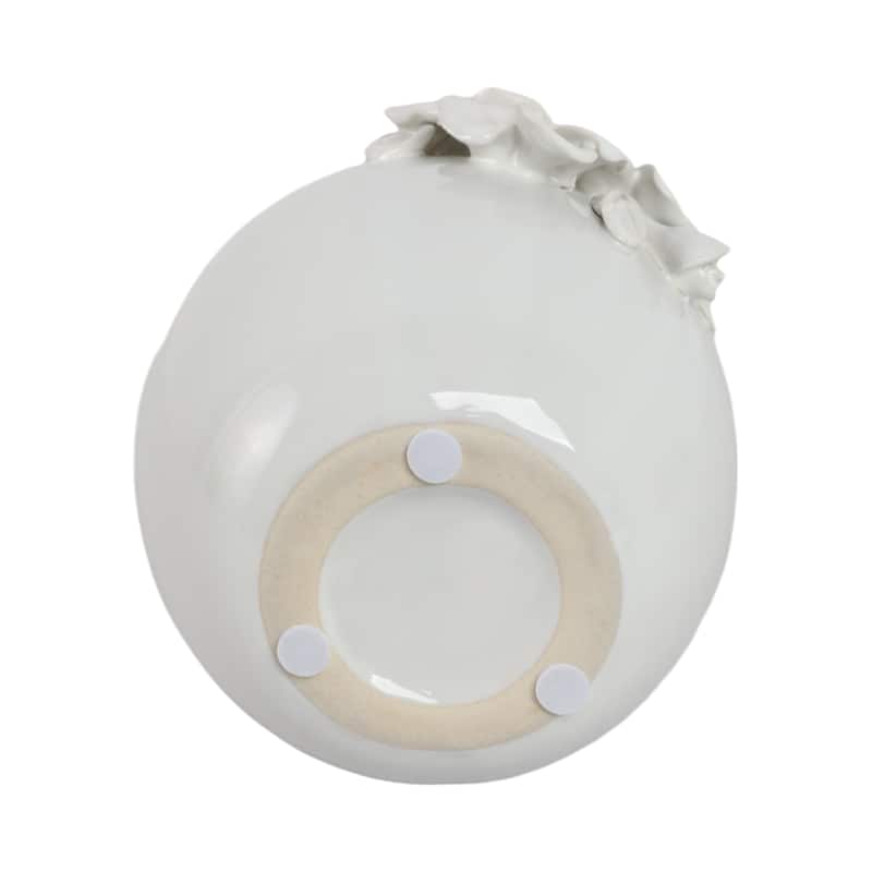 Ceramic Decorative Vase 3D Floral Detail Glossy Finish - 6" White