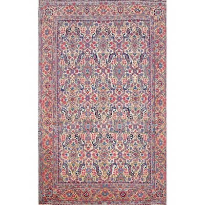 Hand Knotted Oriental 100% Wool Carpet Traditional Floral Beige & Ivories Kerman Area Rug - 11' 5'' X 8' 1''
