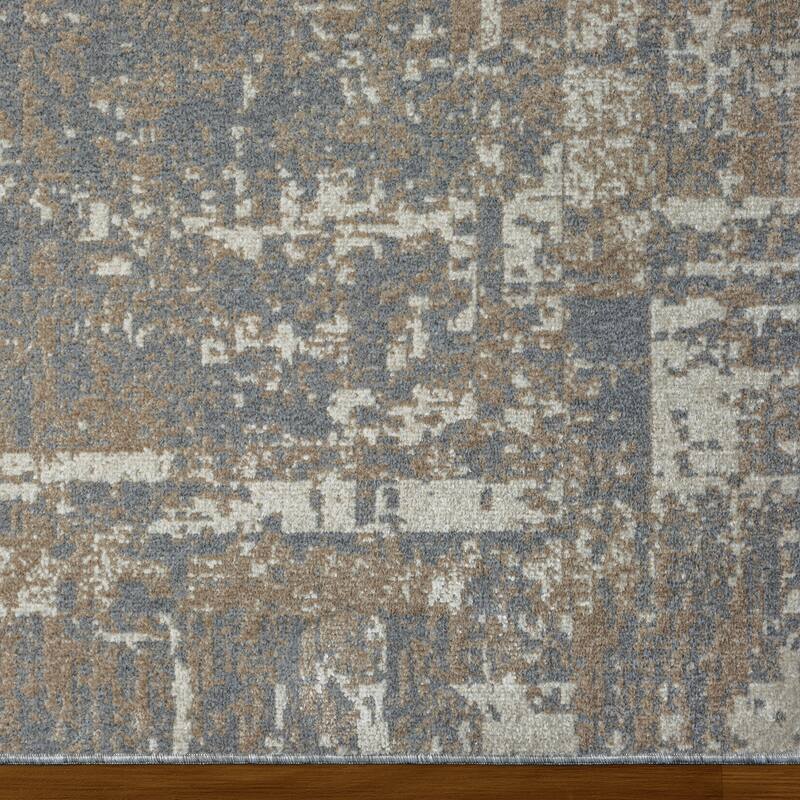 Sevita Distressed Border Gray Ivory Machine-Washable Rug