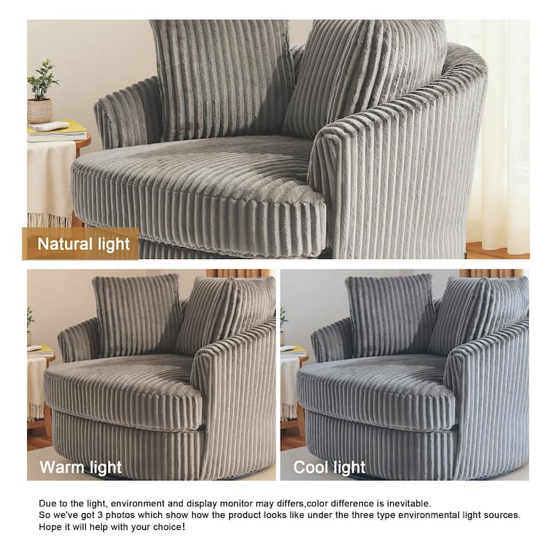 UIXE Oversize 43" Plush Corduroy Swivel Barrel Chair Comfy Accent Chair For Living Room