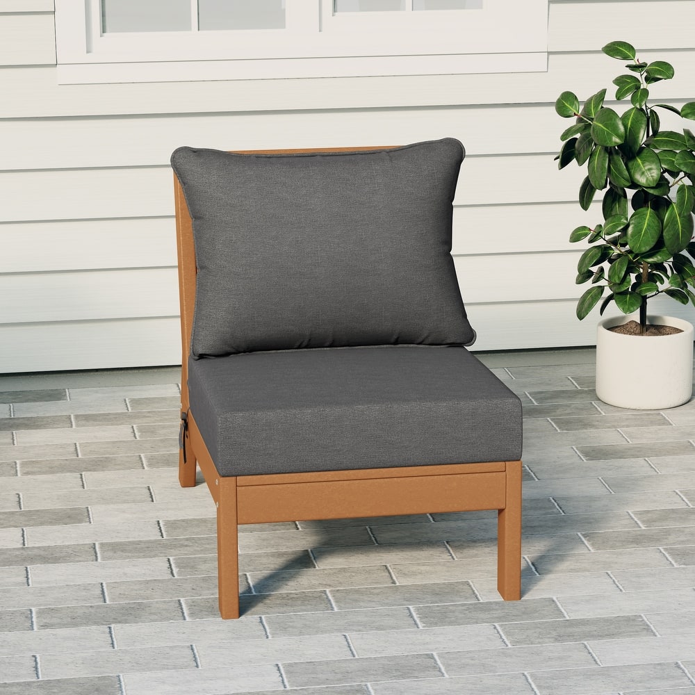 Birchwood All Weather HDPE Outdoor Patio Deep Seating Teak Armless Chair With Cushions (1-Piece)