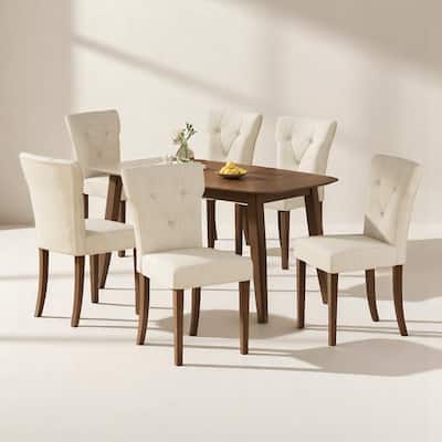 7-Piece Rubberwood Dining Set with Faux Wood Tabletop, Dining Chairs Set of 6, Modern Dining Table for Kitchen & Dining Room