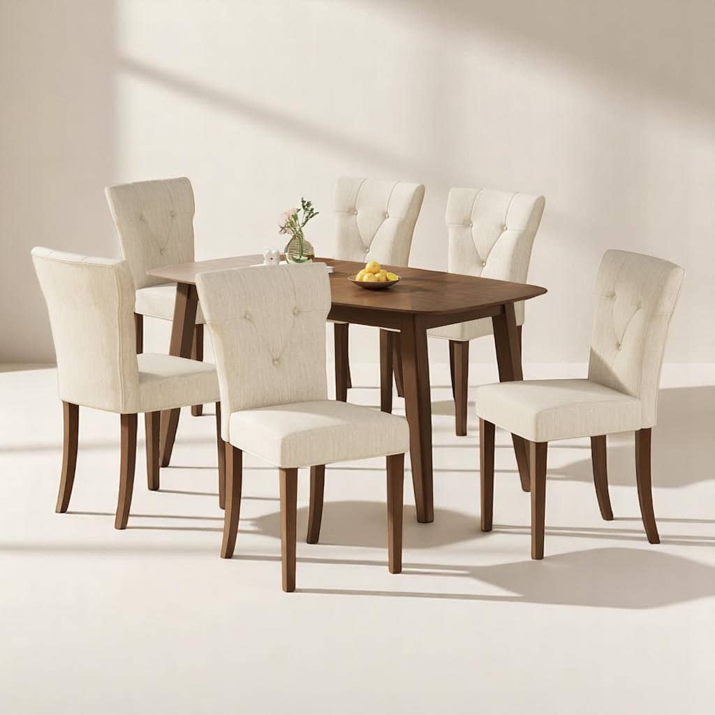 7-Piece Rubberwood Dining Set with Faux Wood Tabletop, Dining Chairs Set of 6, Modern Dining Table for Kitchen & Dining Room