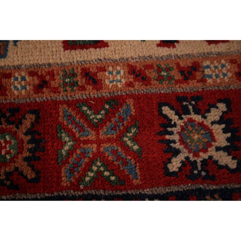 Geometric Kazak Accent Rug Hand-Knotted Wool Carpet - 2'0" x 3'0"