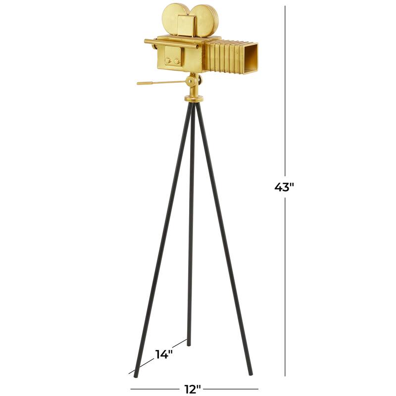 Classic Hollywood Gold Metal Camera Film Sculpture with Tripod Stand