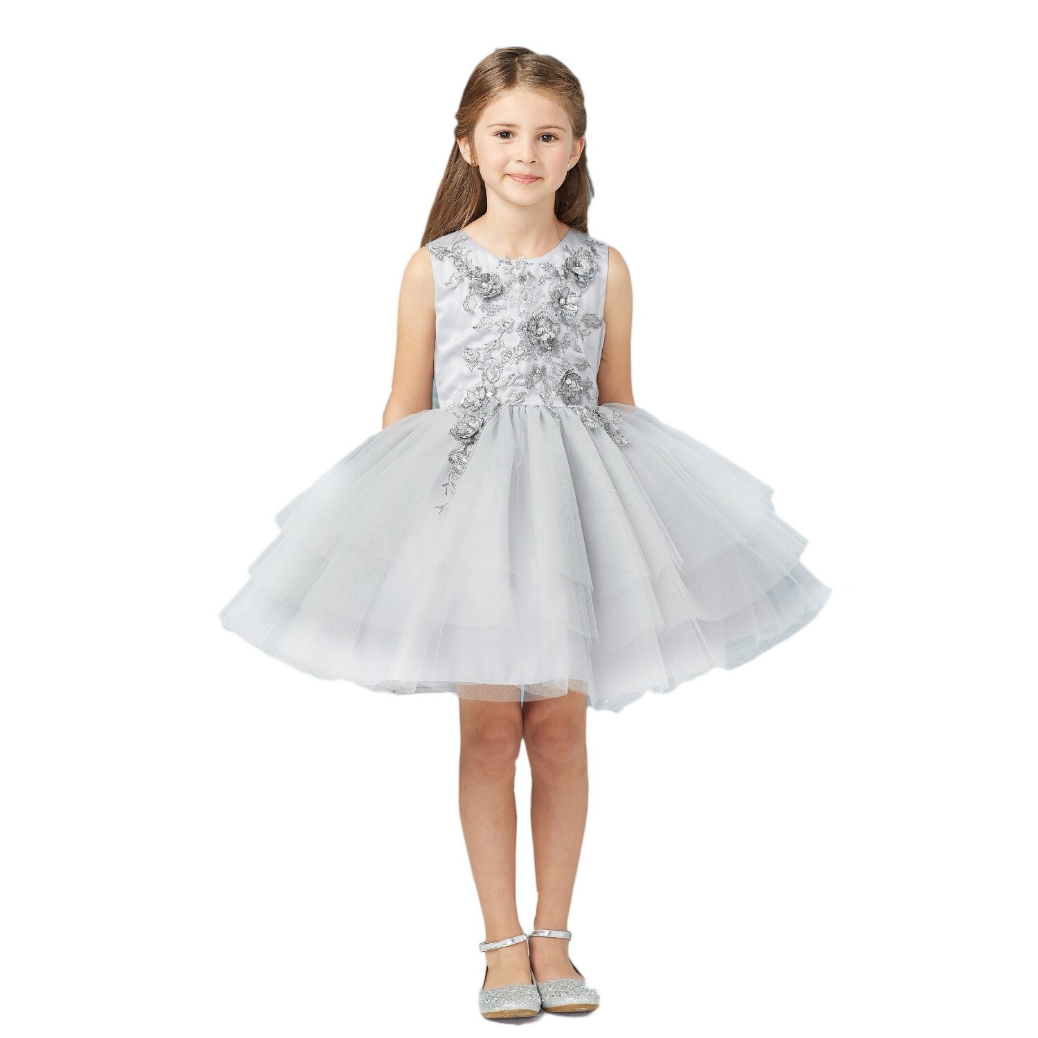 Shop Tip Top Kids Girls Silver Lace Layered Tulle Pageant Easter