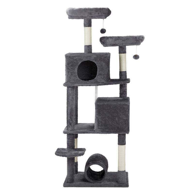 67-inch Dark Grey Cat Tree with Padded Platform Beds - 26.5 x 26 x 67 in. - Dark Grey