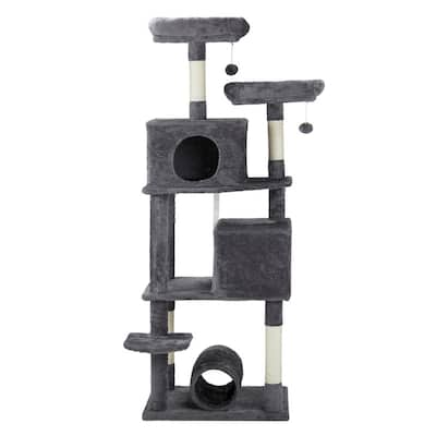 67-inch Dark Grey Cat Tree with Padded Platform Beds - 26.5 x 26 x 67 in.
