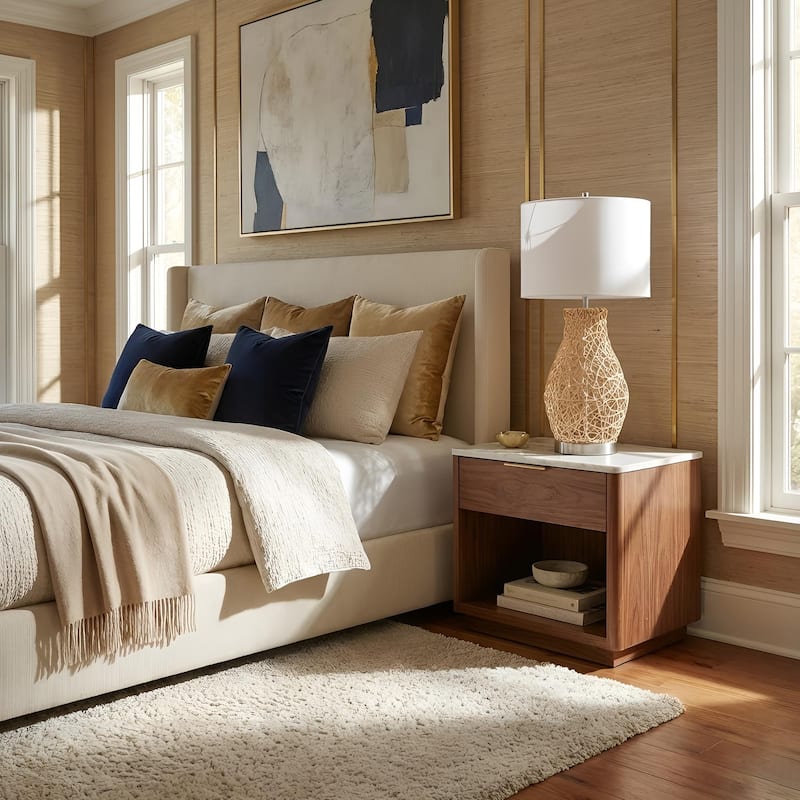 Acroma Natural Braided Table Lamp with Fabric Shade