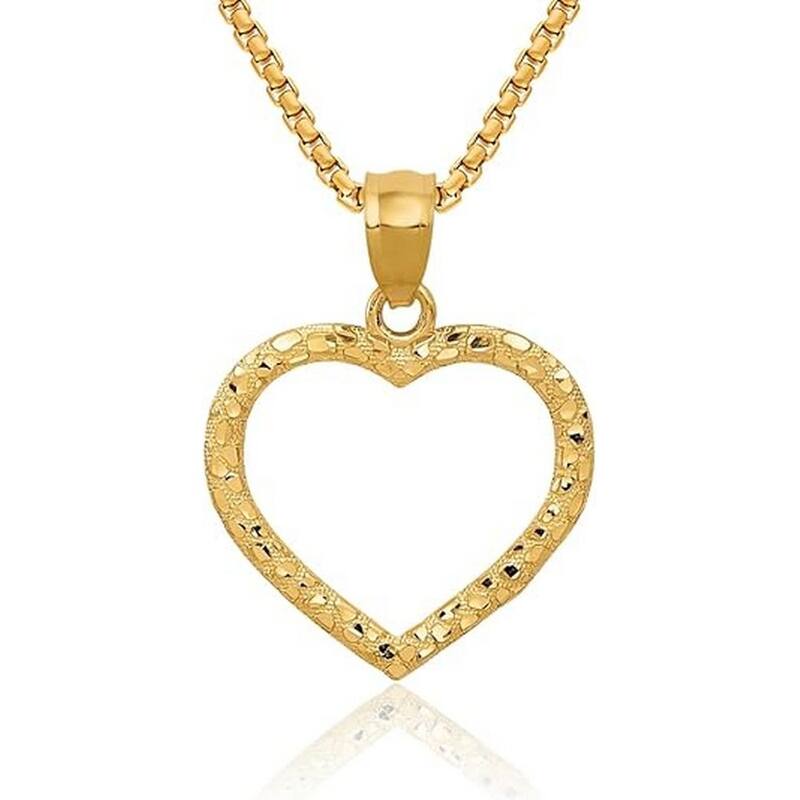 Curata 10k or 14k Yellow Gold 18" Diamond-cut Nugget Open Heart Necklace - 21x15mm
