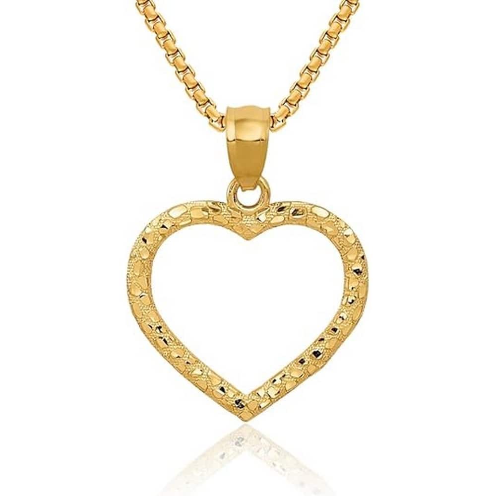 Curata 10k or 14k Yellow Gold 18" Diamond-cut Nugget Open Heart Necklace - 21x15mm