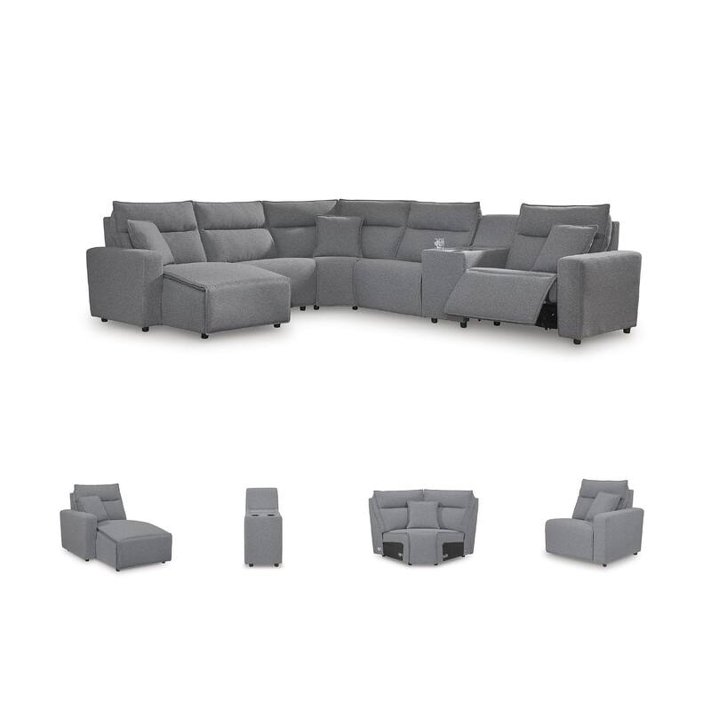 Signature Design by Ashley Modmax Gray 6-Piece Power Reclining Sectional with Chaise - 143" W x 125" D x 41" H