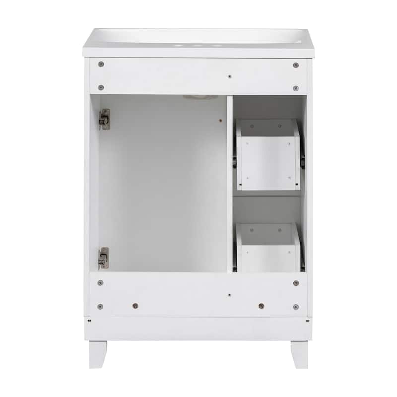 24 inch Freestanding Bathroom Vanity Set in White with Integrated Ceramic Sink