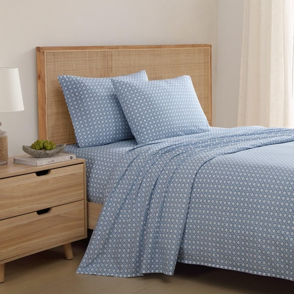 Tommy Bahama Cotton Printed Sheet Sets and Pillowcase Pairs - Queen - Bahama Diamond Isle Blue