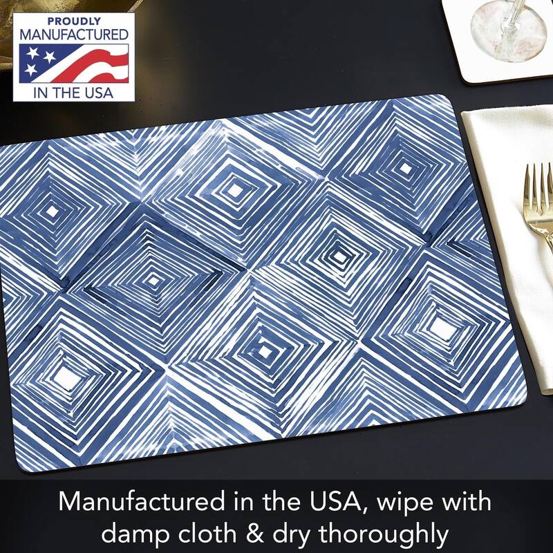 Indigo Diamond Decorative Hardboard Placemats with Protective Cork
