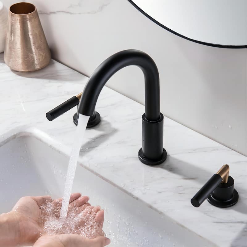 Luxury 2-Handle Gold / Black Bathroom Sink Faucet 3 Hole Widespread In Brass