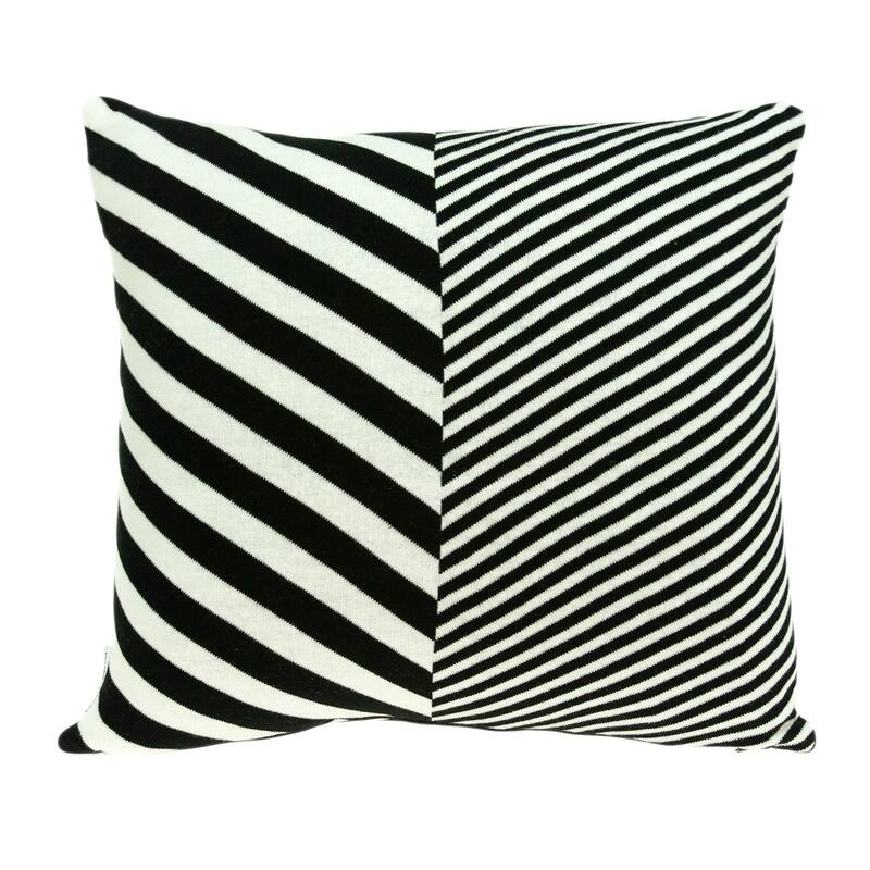 Tapered stripe Square Cotton Throw Pillow - 18" - White and Black