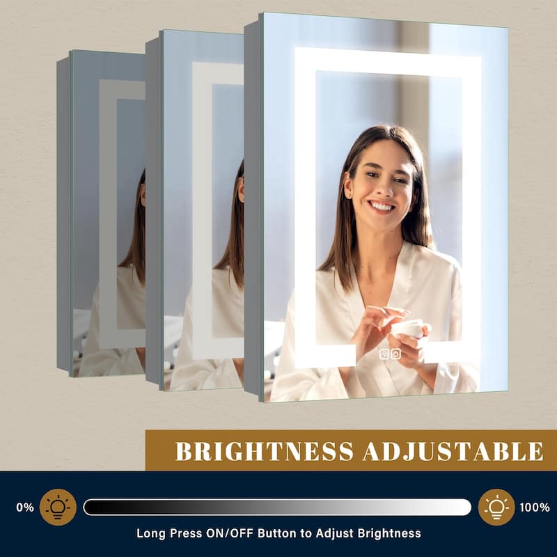 LED Bathroom Wall Medicine Cabinet Mirror 32"×24" Lighted Mirror Anti-Fog Adjustable Shelf 2 Sockets 2 USB Interfaces