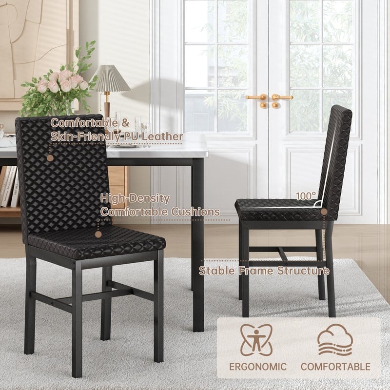 Grondin 5-Piece Dining Room Table Set with Faux Marble Table Top and Diamond Stitching Velvet Upholstery Dining Chairs