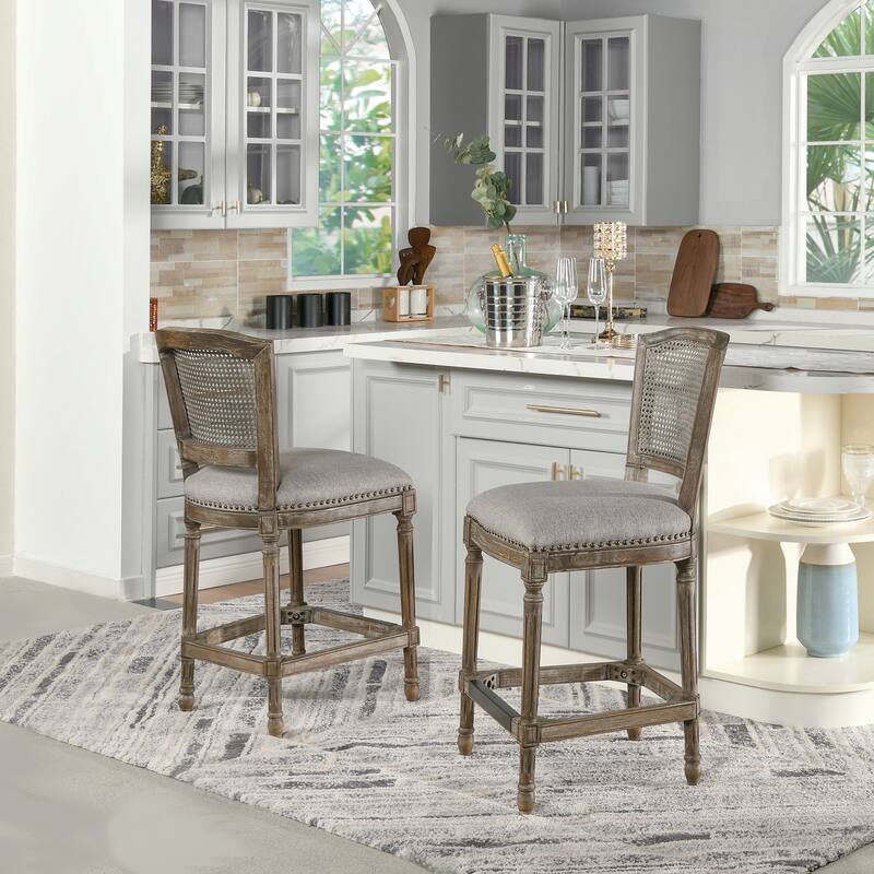 Triomphe 26.5" Oak and Rattan Armless Counter Stool