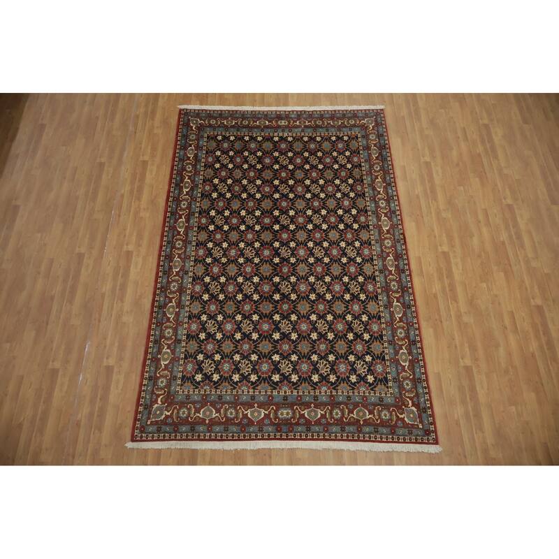 Hand Knotted Oriental 100% Wool Carpet Traditional All-Over Navy Blue & Blues Varamin Area Rug - 10' 6'' X 6' 10''