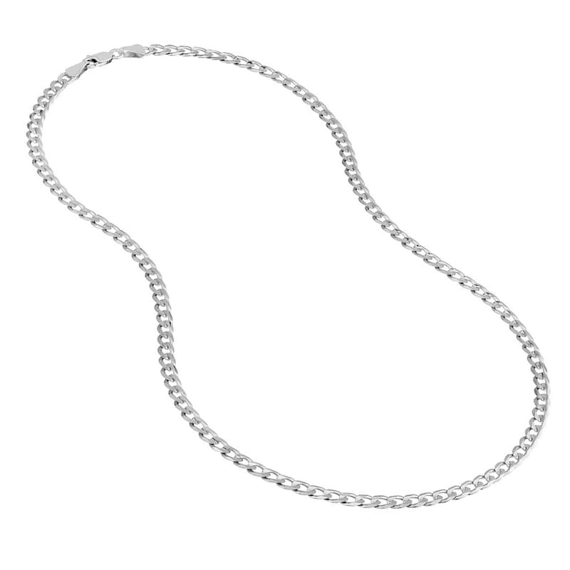 Curata 925 Sterling Silver Rhodium 4.4mm Light Curb Chain Necklace for Men (Lobster)