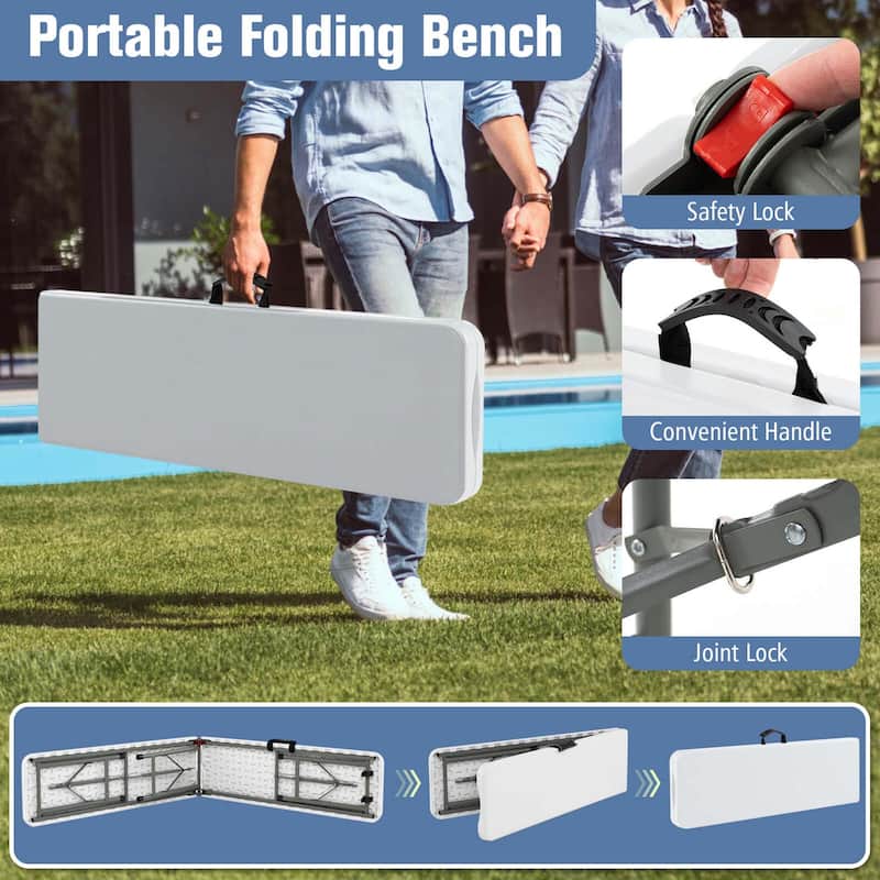 Costway 6 ft Plastic Folding Bench with 1320 LBS Capacity Handle & - See Details