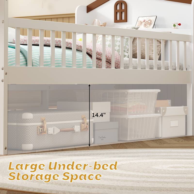 Twin Size Platform Bed Frame with 4 Storage Drawers & Guardrail Headboard for Bedroom, Wooden Kids Storage Bed with Ladder
