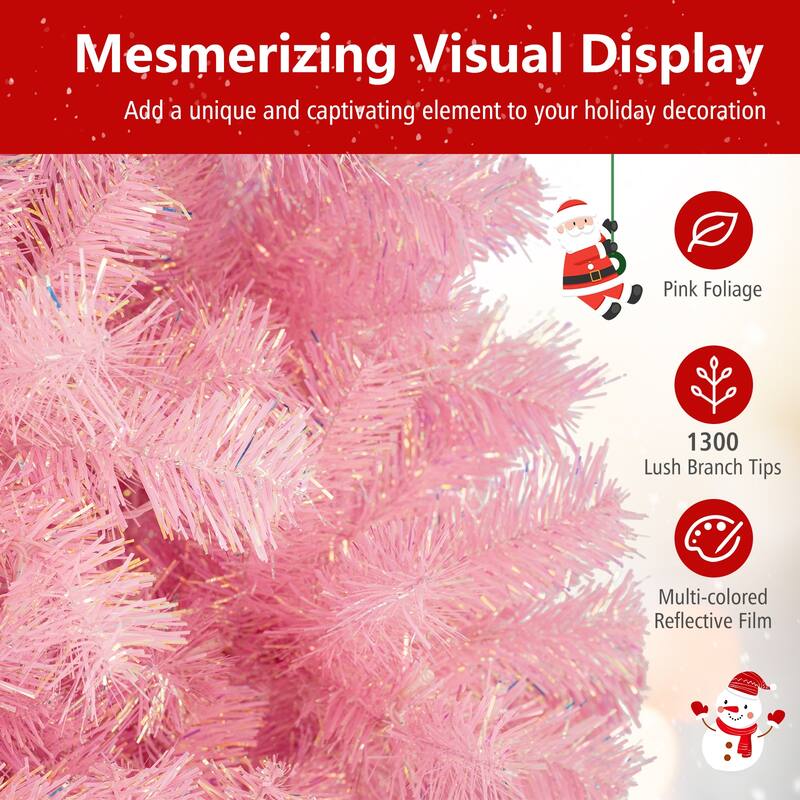 Gymax 7.5 FT Pre-Lit Tinsel Christmas Tree Artificial Xmas Tree w/