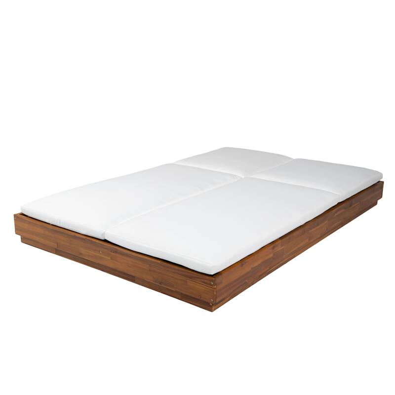 Christopher Knight Home - Outdoor Acacia Wood Double Chaise Lounge with Adjustable Backrest and Concrete Side Table