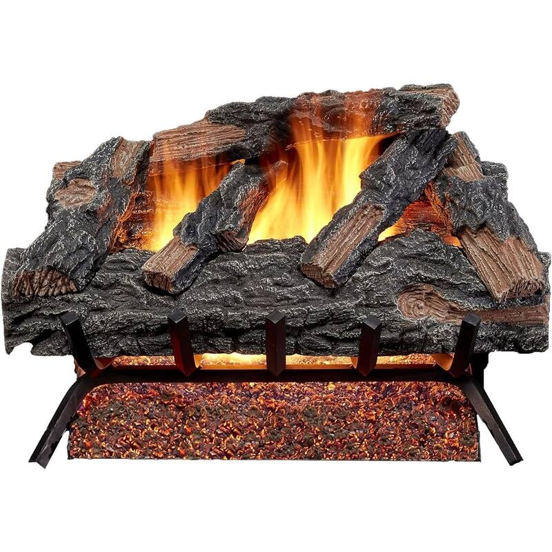 HearthSense Natural Gas Vented Fireplace Logs Set with Match Light, 55000 BTU, Heats up to 2000 Sq. Ft, Mountain Oak, 24 Inches