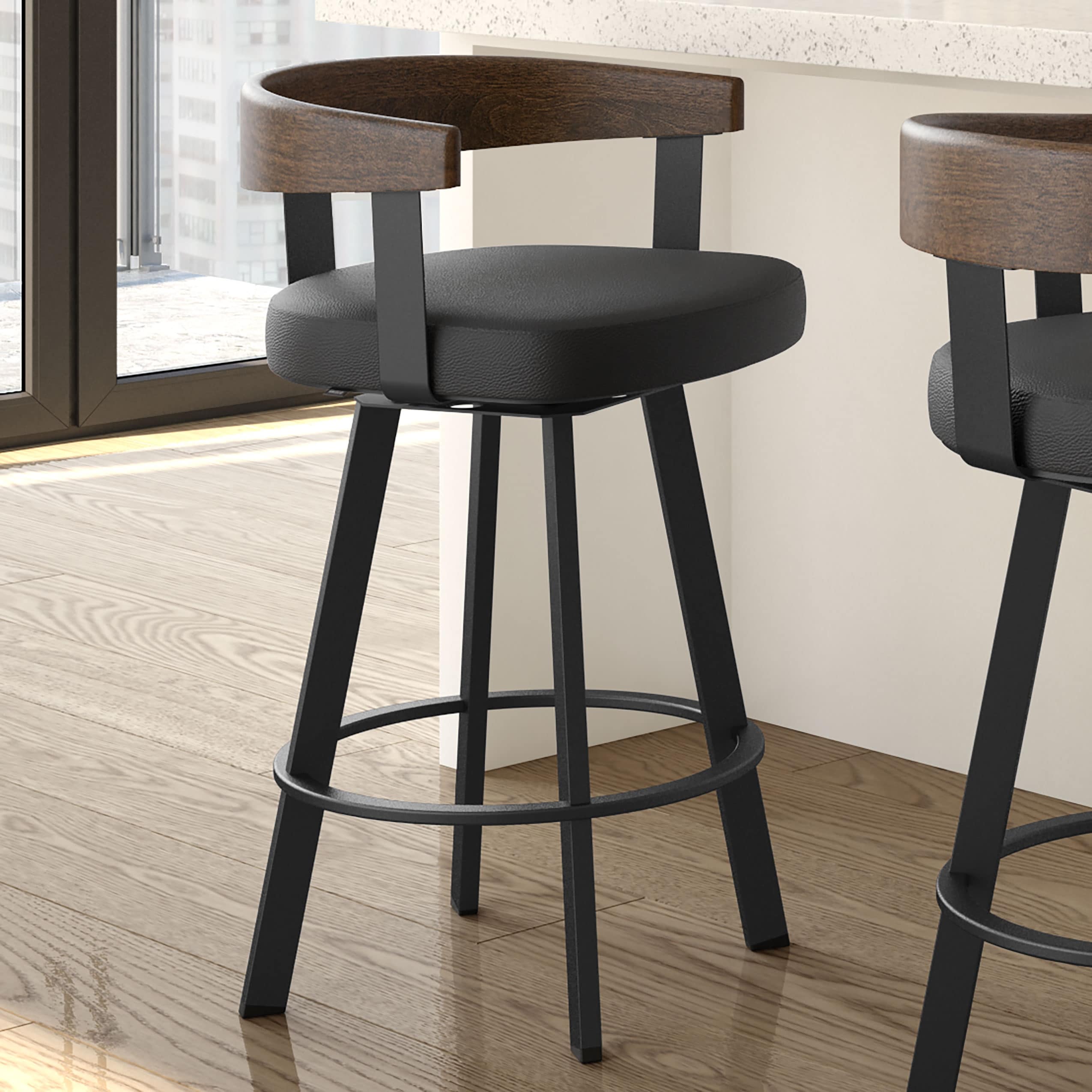 Amisco Lars Swivel Counter and Bar Stool with Wooden Backrest and